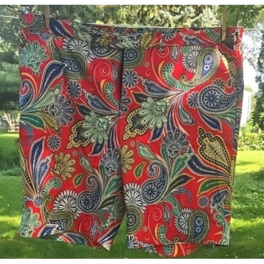 LOUDMOUTH Men's 48 Red Blue Paisley Pattern Golf Shorts Fun Crazy Wild Polyester